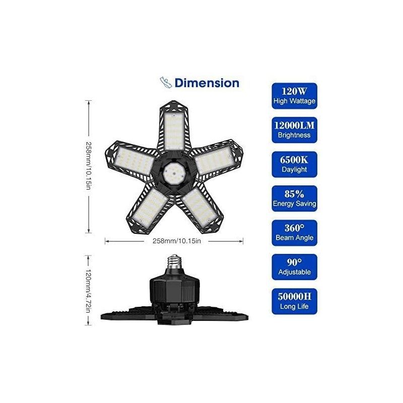 LED Garage Light 120W 12000 lm Deformable Ceiling Lamp E26 E27 - Image 2