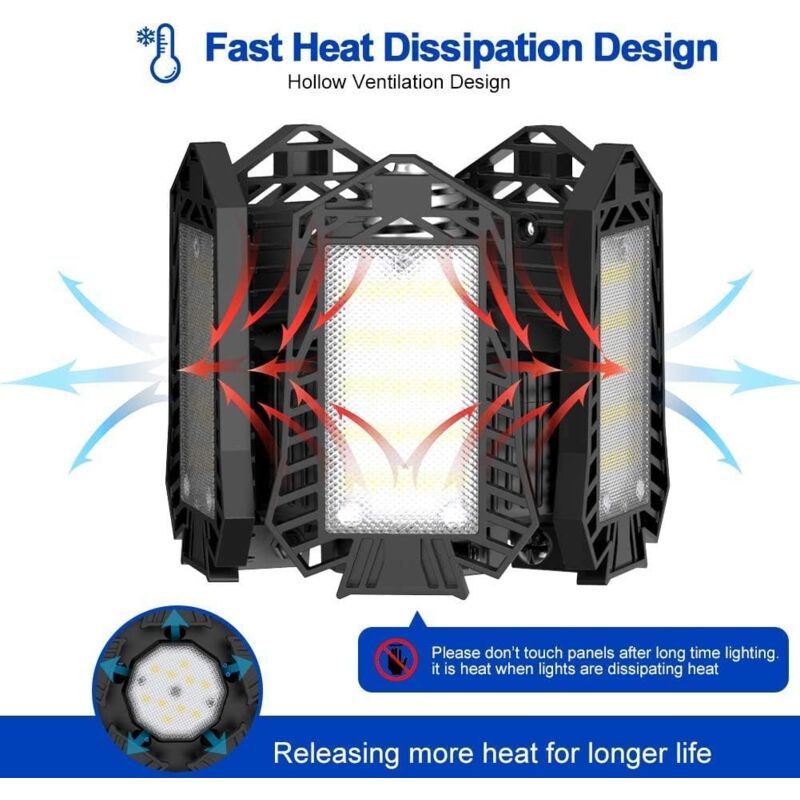 LED Garage Light 120W 12000 lm Deformable Ceiling Lamp E26 E27 - Image 3