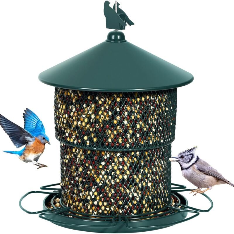 Hanging Metal Bird Feeder Mesh Tube Green - Image 1