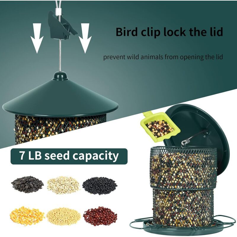 Hanging Metal Bird Feeder Mesh Tube Green - Image 3