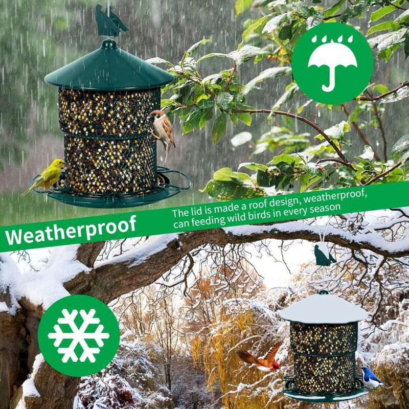 Hanging Metal Bird Feeder Mesh Tube Green - Image 4
