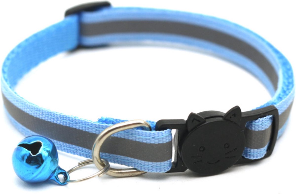 Cat Collar | Reflective With Safety Clasp And Bell | Adjustable 19-32 CM | BLUE - Image 1