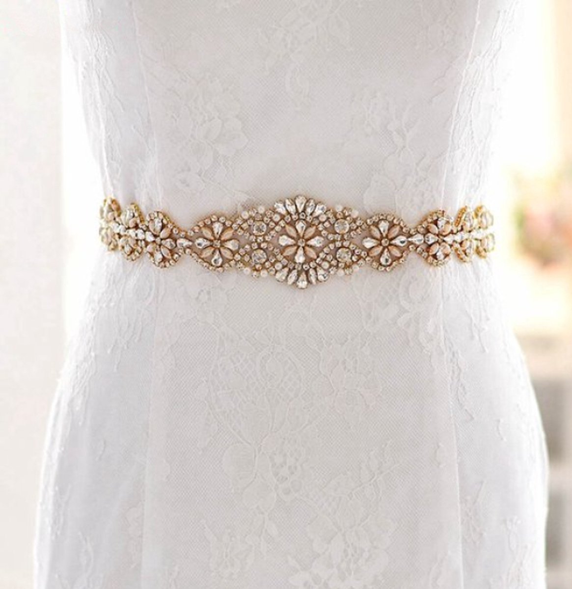 Bridal Belt | Belt | Women's Belt | Wedding Accessories | White Ribbon Organza | Glitter Belt | Gold - Image 2
