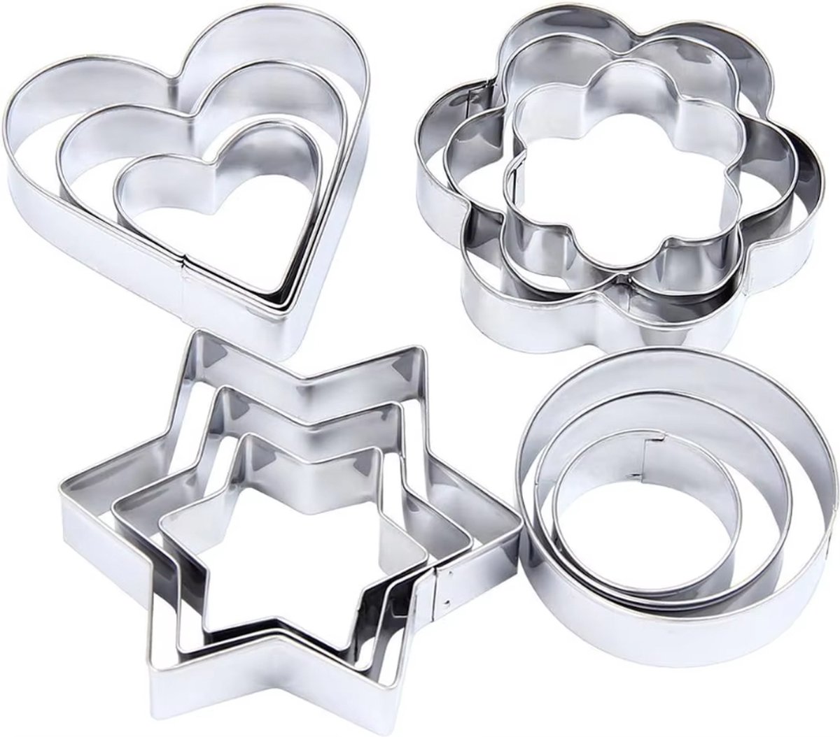 12x Cookie Cutter Set - Cookie Shapes - Flower, Heart, Round, Star - Image 1