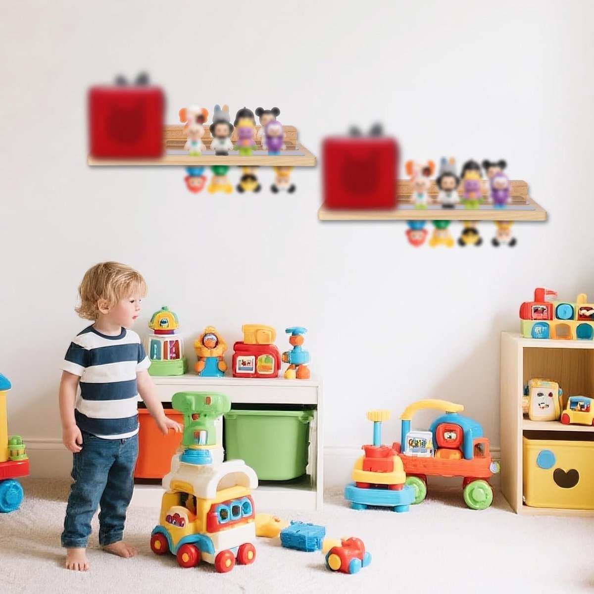 Wooden magnetic shelf for toy figures - wall mount with floating display - 1-tier organizer for children's room with charging station - storage accessories. - Image 3
