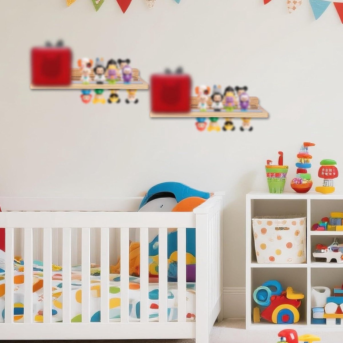 Wooden magnetic shelf for toy figures - wall mount with floating display - 1-tier organizer for children's room with charging station - storage accessories. - Image 6
