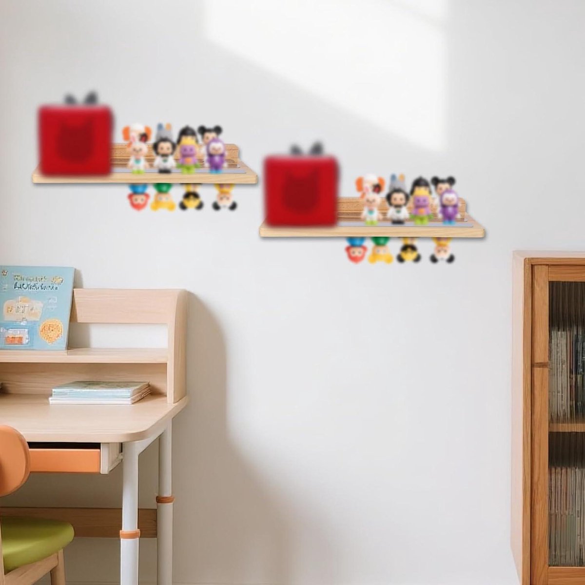 Wooden magnetic shelf for toy figures - wall mount with floating display - 1-tier organizer for children's room with charging station - storage accessories. - Image 7