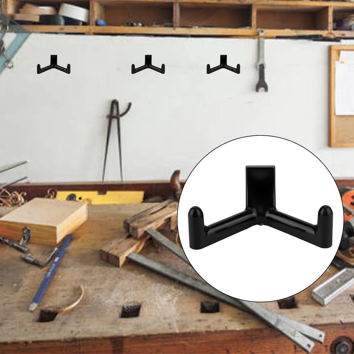 Tool Hooks for Garden Shed - Set of 3 | Double-Head Design for Shovels and Rakes | Handy Storage Accessories | Compatible with Garden Shed - Black - Image 7