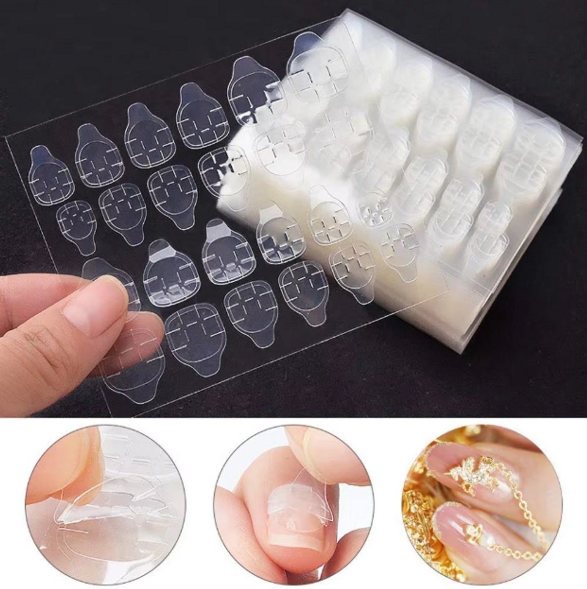 120x (MEGA PACK) Double-Sided Nail Stickers | 5 Sheets | Stick-on Nails | Press-on Nails | Fake Nails | Nail Stickers - Image 1