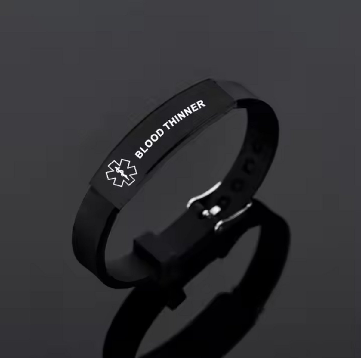 Warning Bracelet | Blood Thinner | Adjustable | SOS Bracelet | Black - Image 1