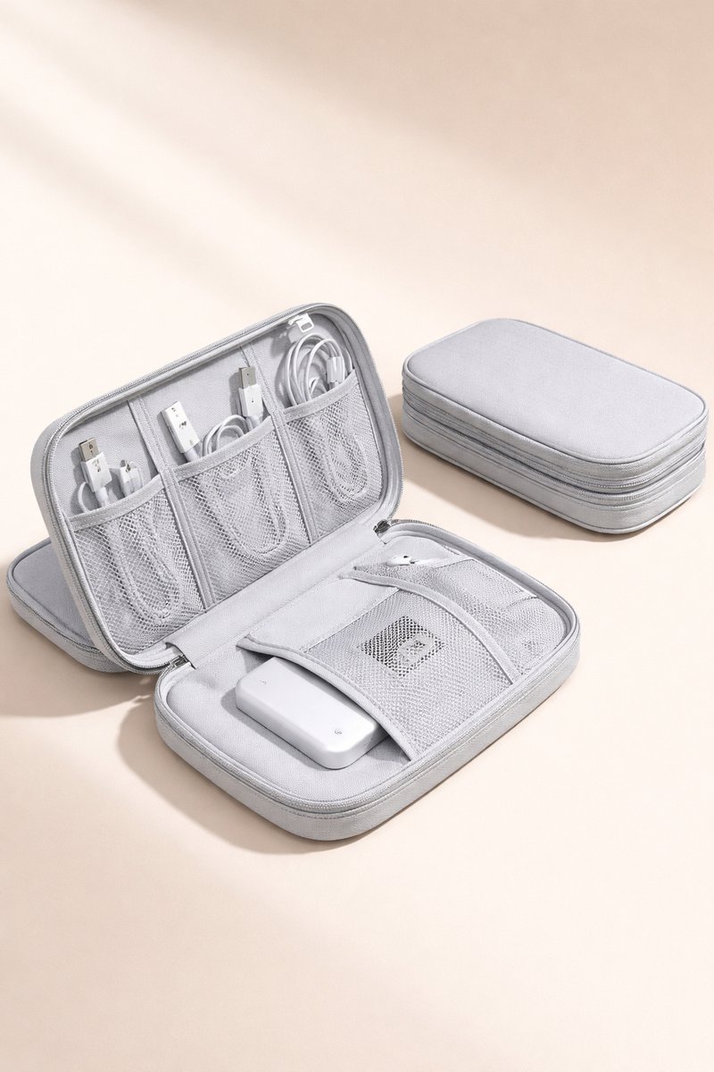 Cable Organizer Bag Grey – Travel & Storage Accessories – Compact & Portable – Water-Repellent – For Cables & Electronics - Image 1