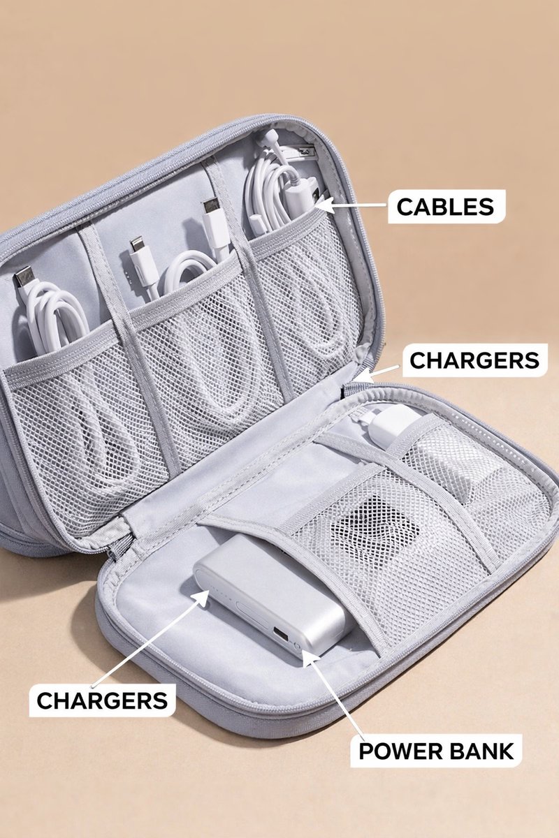 Cable Organizer Bag Grey – Travel & Storage Accessories – Compact & Portable – Water-Repellent – For Cables & Electronics - Image 3