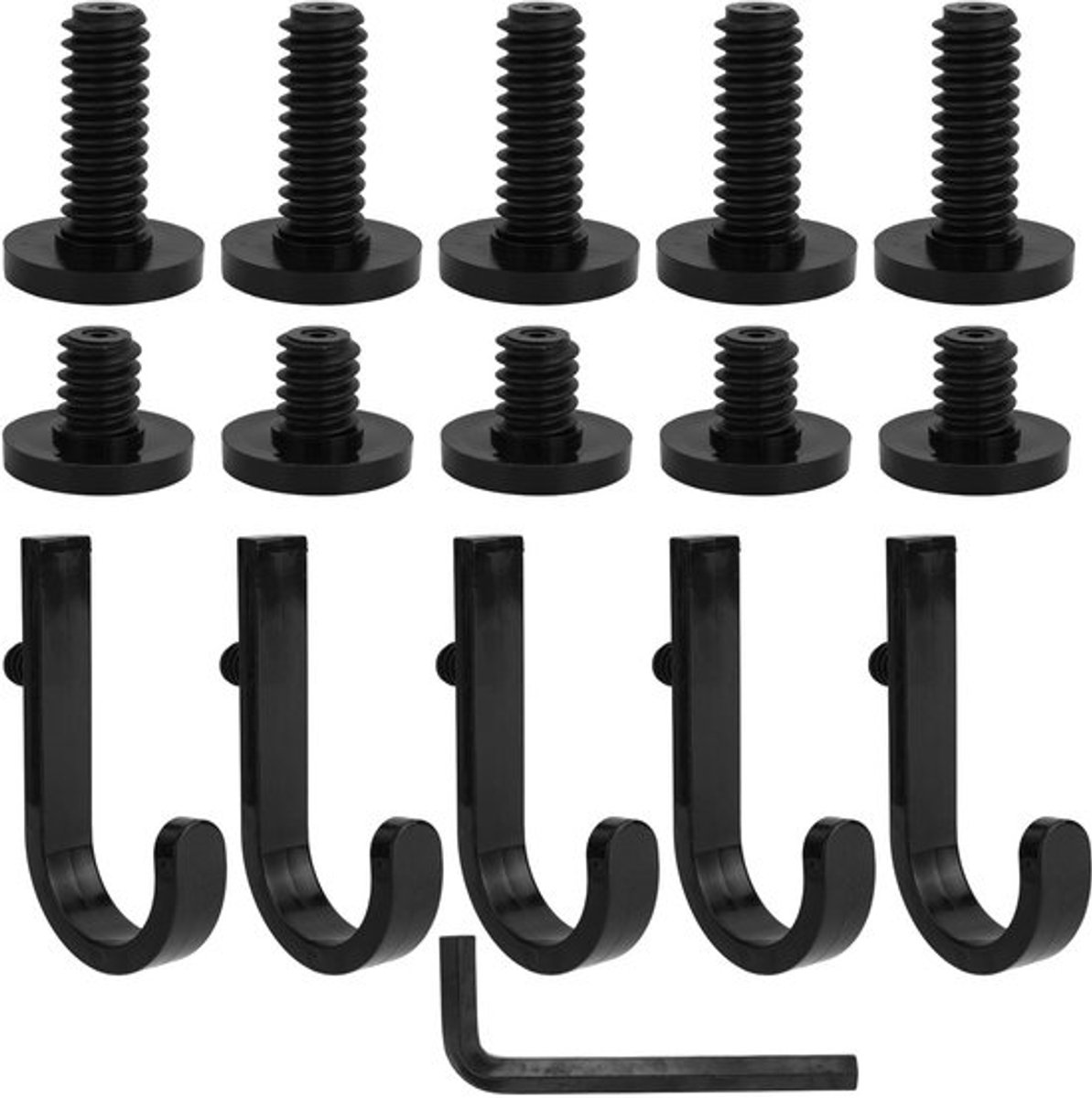 Set of 16 Storage Hooks for Suncast, 5 Black J-Shaped Tool Hooks Organizer with Long Wrench Short Screw Compatible with Suncast/Craftsman Storage Accessories - Image 1