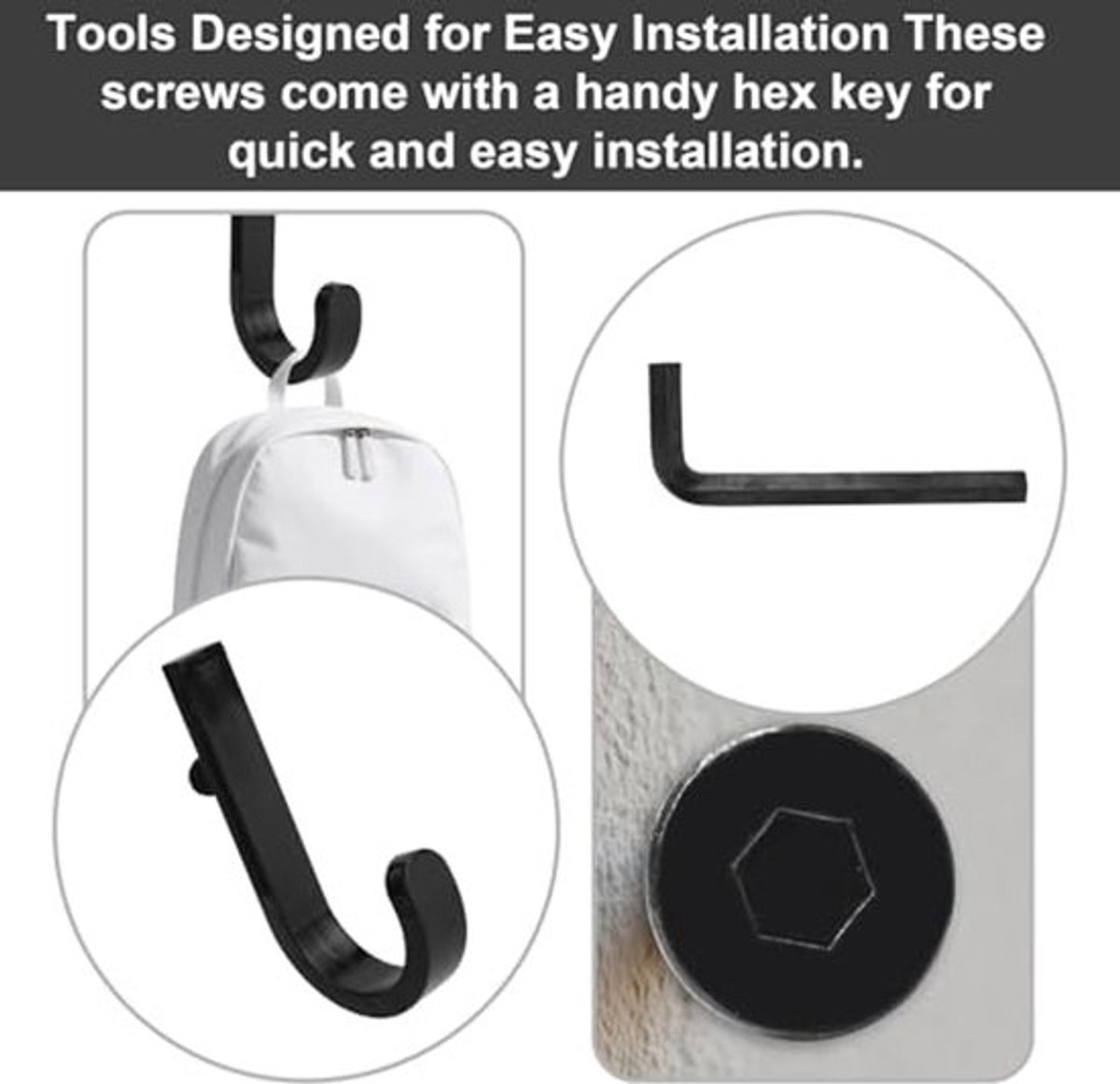 Set of 16 Storage Hooks for Suncast, 5 Black J-Shaped Tool Hooks Organizer with Long Wrench Short Screw Compatible with Suncast/Craftsman Storage Accessories - Image 4