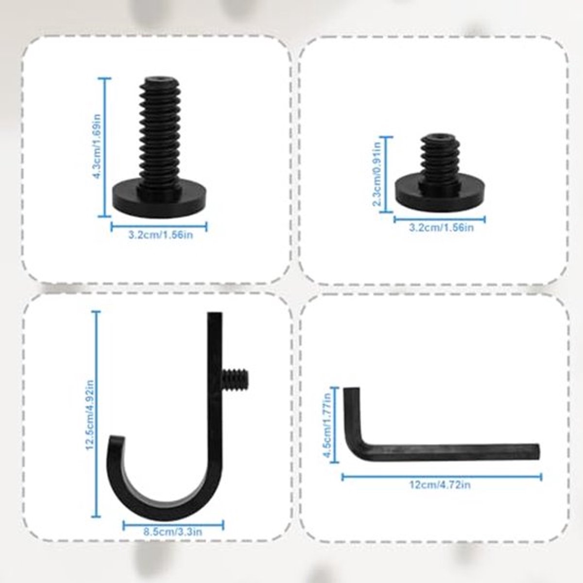 Set of 16 Storage Hooks for Suncast, 5 Black J-Shaped Tool Hooks Organizer with Long Wrench Short Screw Compatible with Suncast/Craftsman Storage Accessories - Image 5