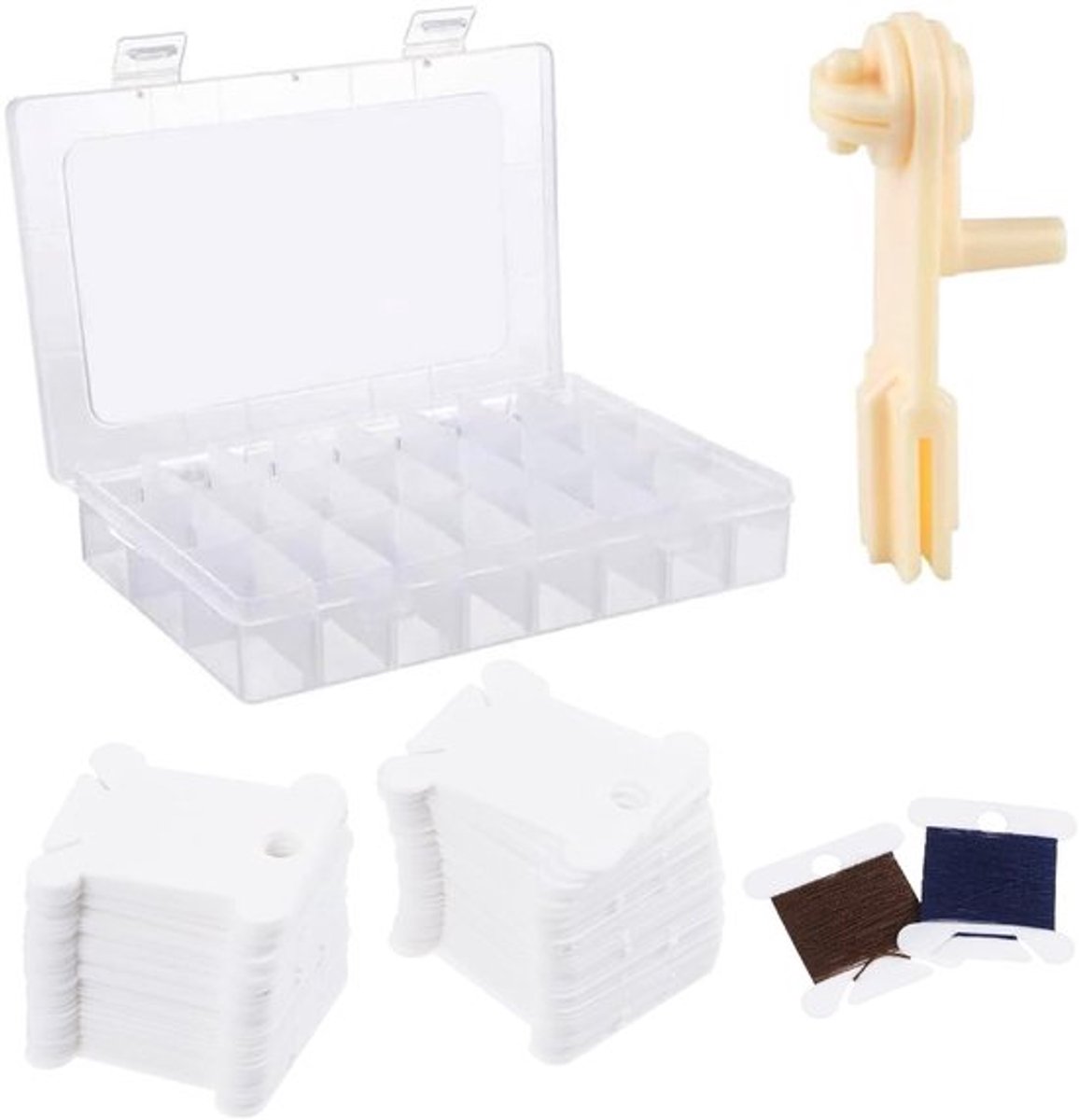 Embroidery Threads Spools, Embroidery Threads, Cards, Cross Stitch, Thread Chart, 100 Pieces, Embroidery Threads, Spools, Plastic with Storage Box and Thread Winder for DIY Crafts, Sewing, Storage Accessories - Image 1