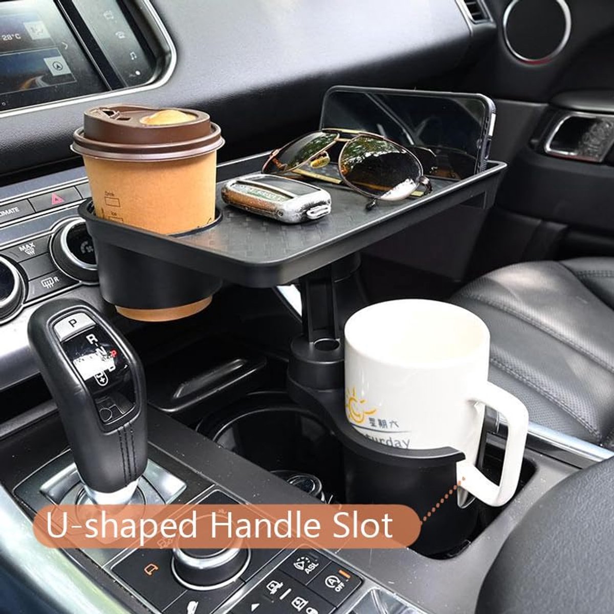 Portable car storage accessories, car beverage tray, car cup tray, 360-degree rotatable, adjustable insert foot 7.5 cm - Image 2