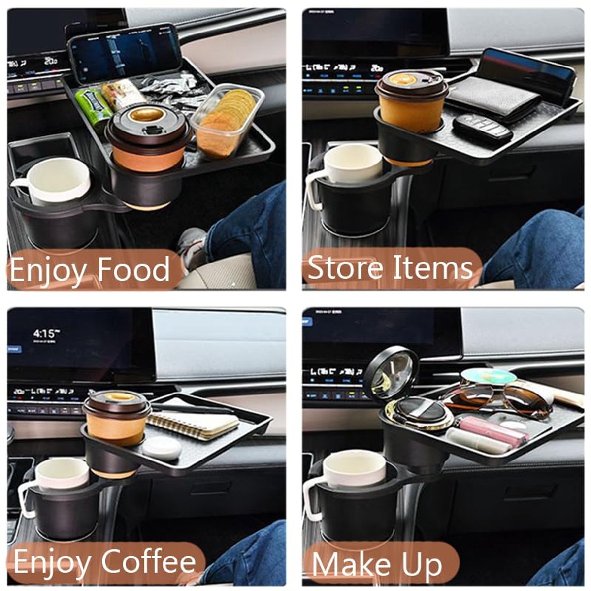 Portable car storage accessories, car beverage tray, car cup tray, 360-degree rotatable, adjustable insert foot 7.5 cm - Image 4