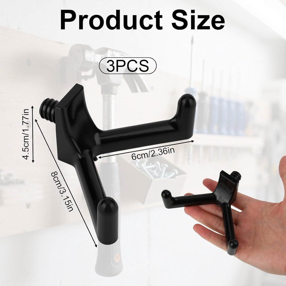 Allecto plus - Tool Hooks for Garden Hanger - Storage Accessories for Garden Tools - 3 Pieces Black - for Shovels and Rakes - Image 3