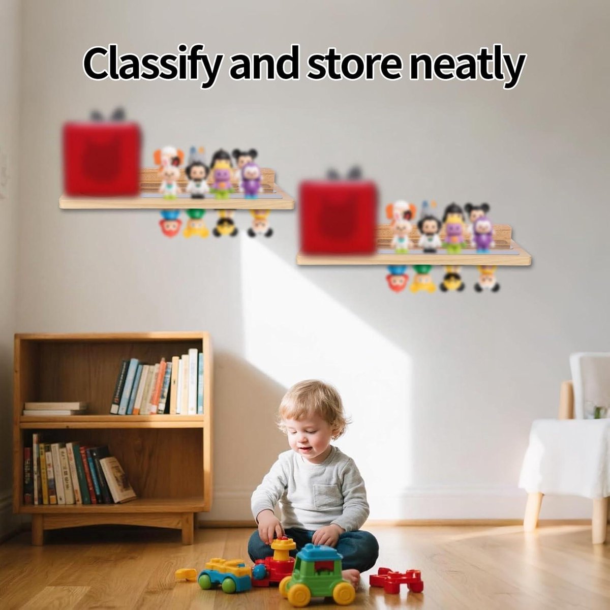 Allecto plus - Magnetic Shelf for Tonies, Wooden Display Shelf for Toy Figures with Charging Station - Nursery Organizer with Floating Design and Storage Accessories. - Image 3