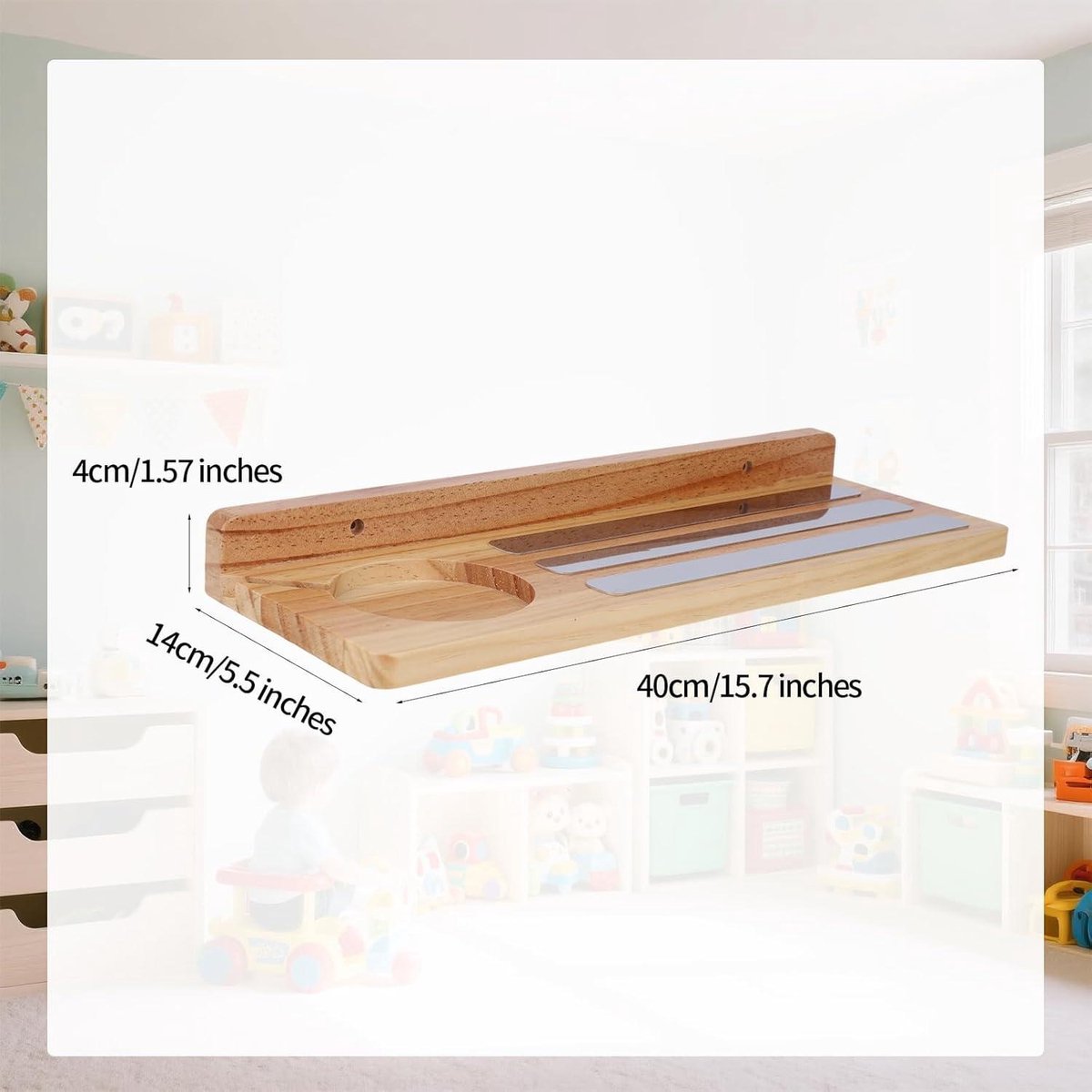 Allecto plus - Magnetic Shelf for Tonies, Wooden Display Shelf for Toy Figures with Charging Station - Nursery Organizer with Floating Design and Storage Accessories. - Image 5