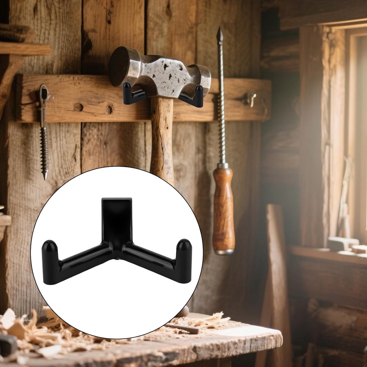 Allecta - Tool Hooks for Garden Shed - Storage Accessories for Shovels and Rakes - Set of 3 (Black) - Image 2