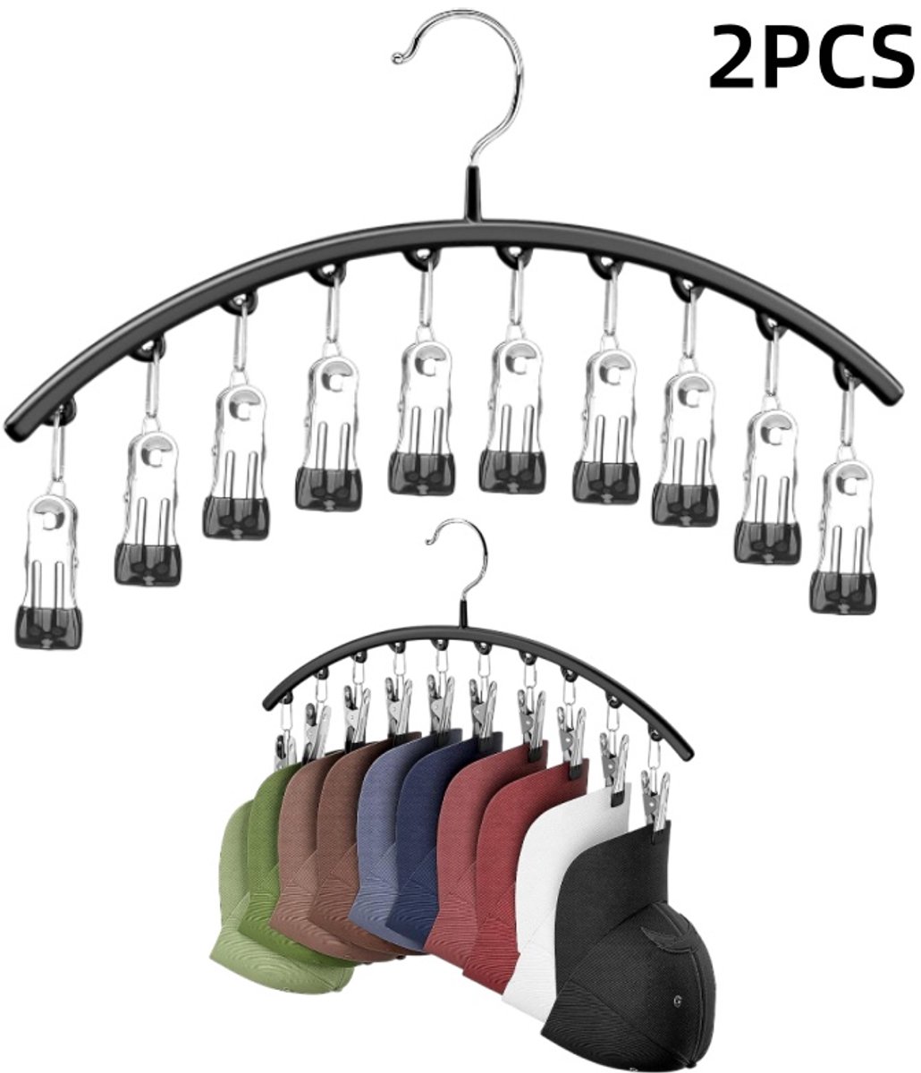 2 pieces - Hat rack - clothes rack - sock clip - hat rack for the wardrobe - storage accessories - suitable for drying clothes, socks and hats - black - 37*23 cm - Image 1