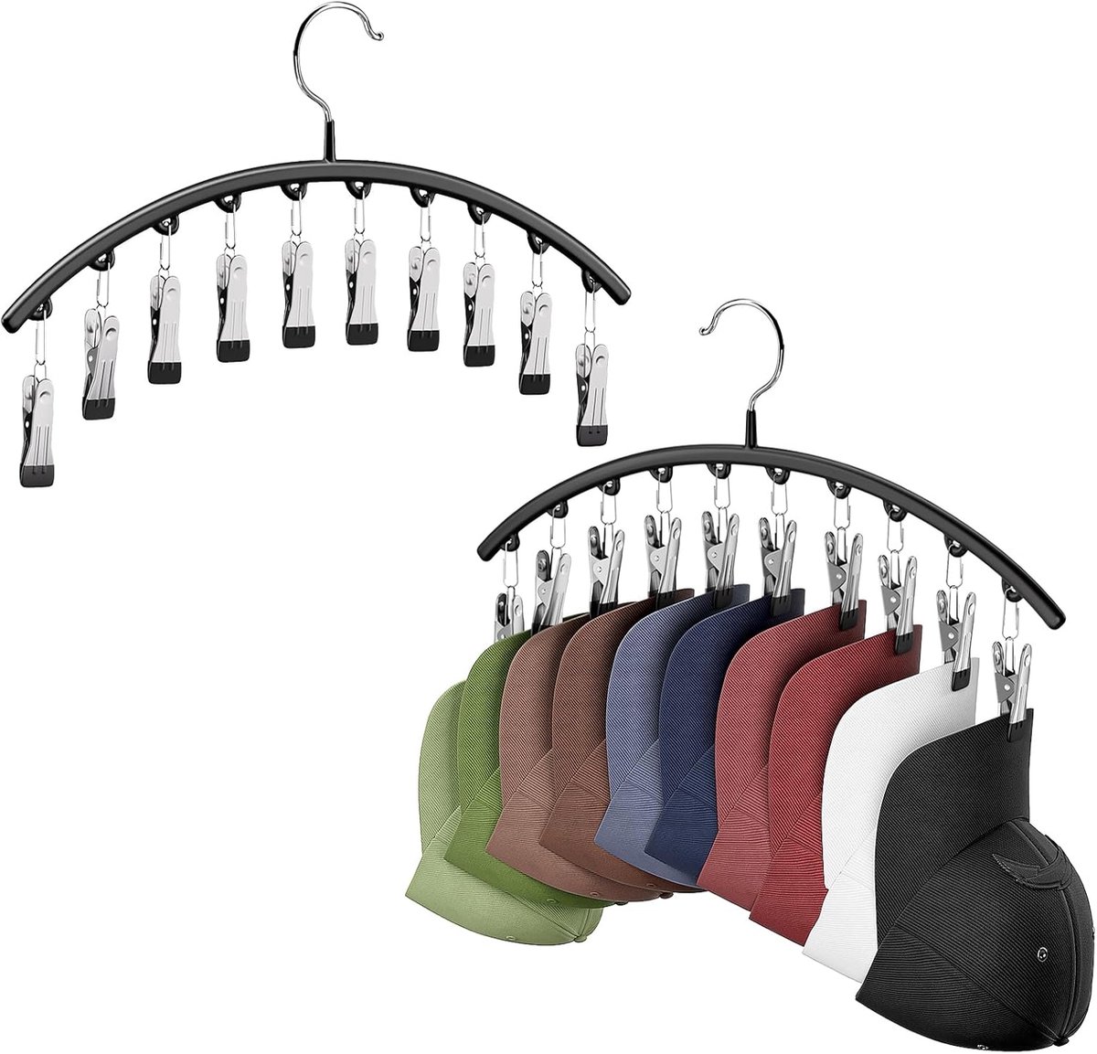 2 pieces - Hat rack - clothes rack - sock clip - hat rack for the wardrobe - storage accessories - suitable for drying clothes, socks and hats - black - 37*23 cm - Image 5