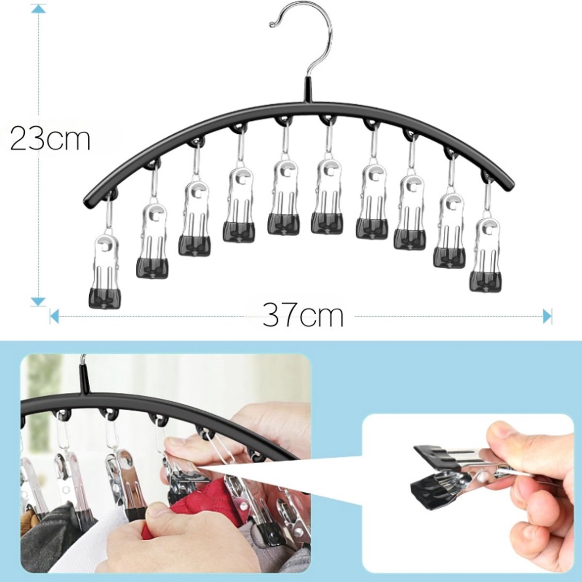 2 pieces - Hat rack - clothes rack - sock clip - hat rack for the wardrobe - storage accessories - suitable for drying clothes, socks and hats - black - 37*23 cm - Image 6