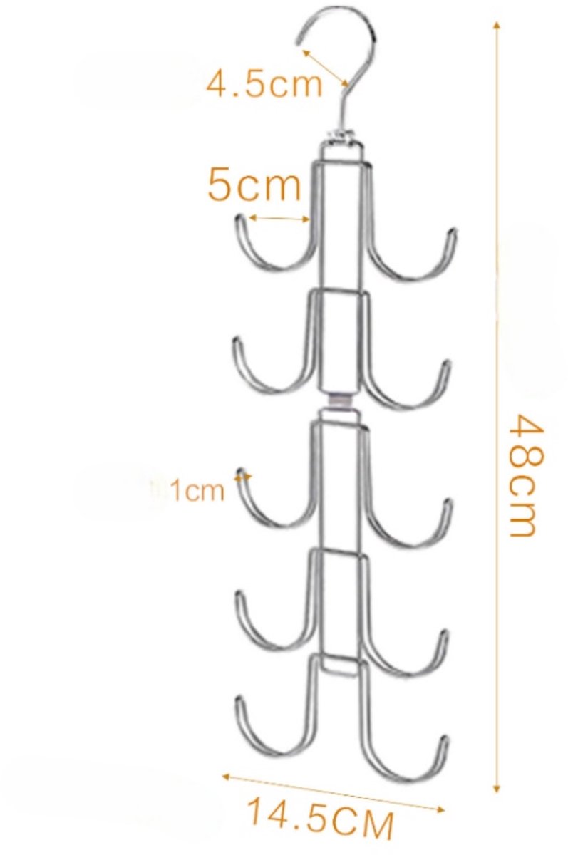 Storage Rack - Clothing and Hat Organizer - Bag Hanger - Foldable Hooks - Storage Accessories - Suitable for storing hats, bags, scarves, and belts - Silver - 14.5 x 1 x 48 cm - 24.5 cm folded - Image 7
