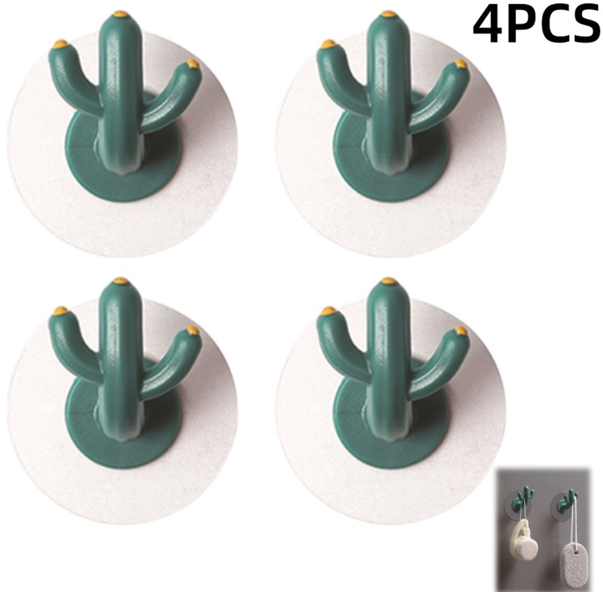4 pieces - Hooks - Storage racks - Wall mounting - Storage accessories - No drilling required - Home decoration - Suitable for behind doors - Bathrooms - Kitchens - Green - 6*3.8 cm - Image 1