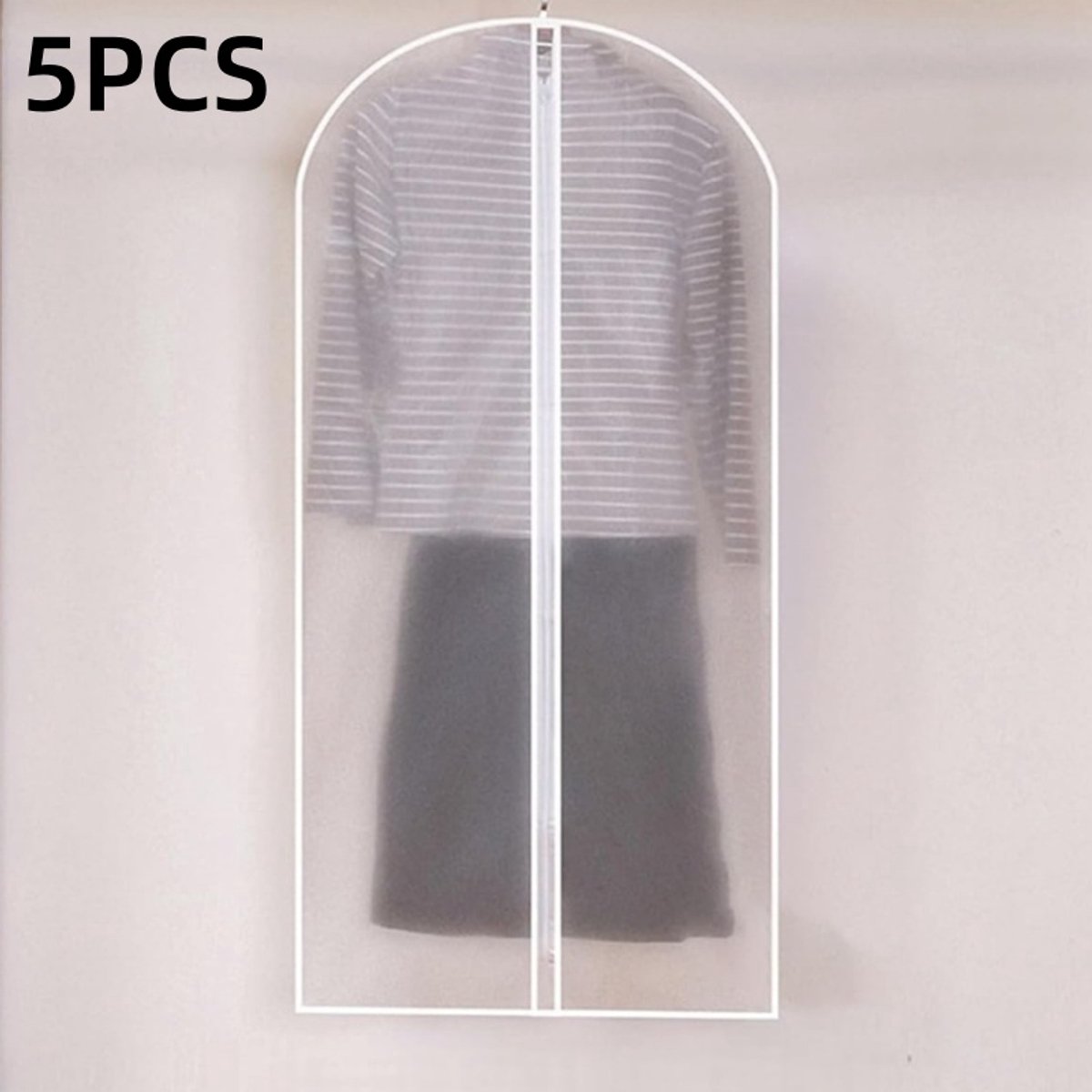 5-piece - Garment bag - dust bag - dust cover - clothing storage bag - central zipper - storage accessories - suitable for wardrobe storage and travel - white - 60*120 cm - Image 1