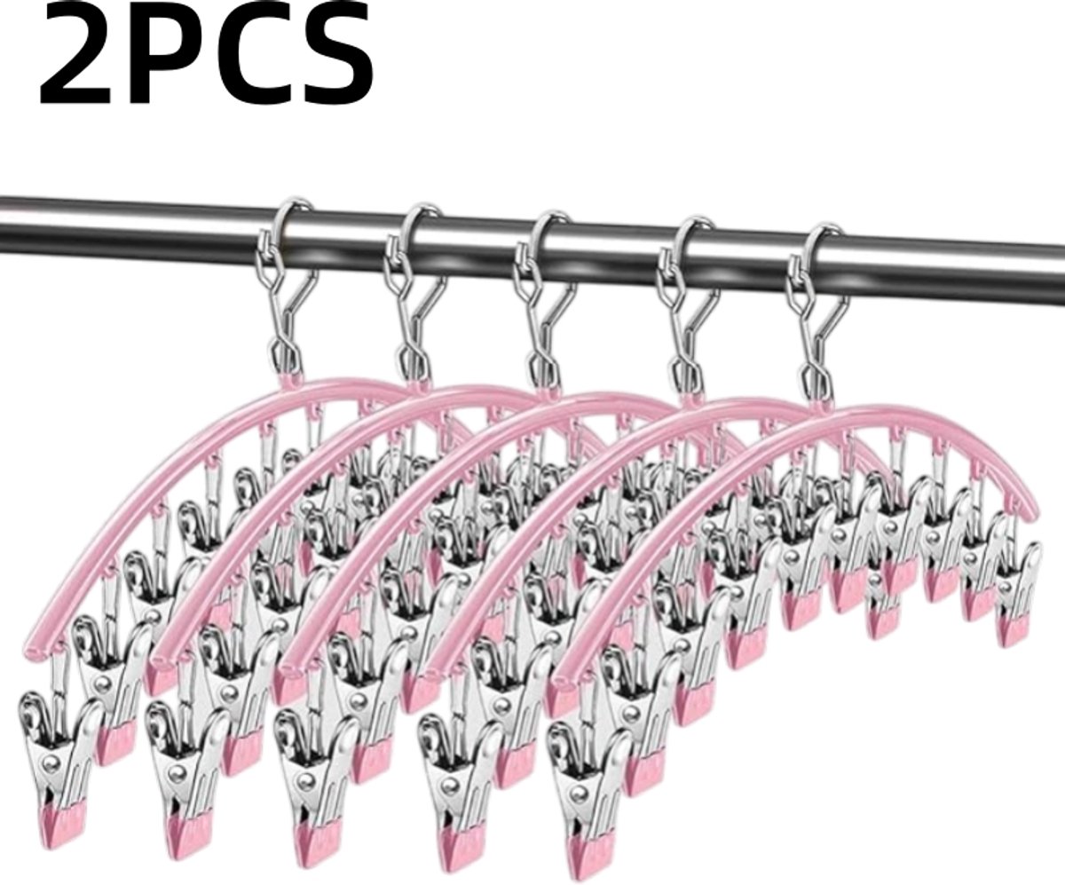 2 pieces - Clothes rack - sock clips - clothes hangers - storage accessories - suitable for drying socks and underwear - pink - 41*24.5 cm - Image 1