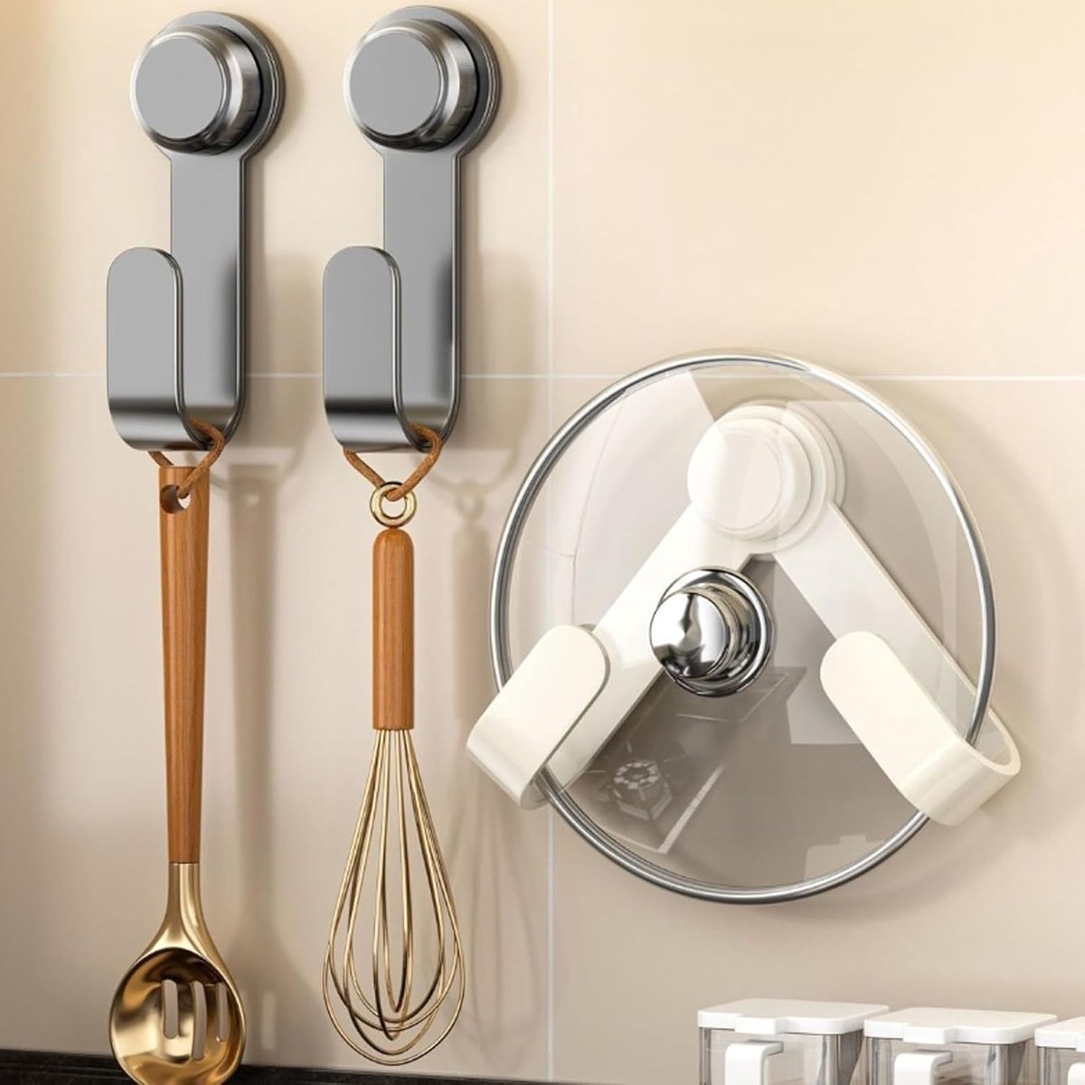 2 pieces - Hooks - Suction hooks - Pot lid racks - Storage racks - Rotatable - Storage accessories - Suitable for kitchens, bedrooms and bathrooms - Black - 3*5*19.5 cm - Image 2
