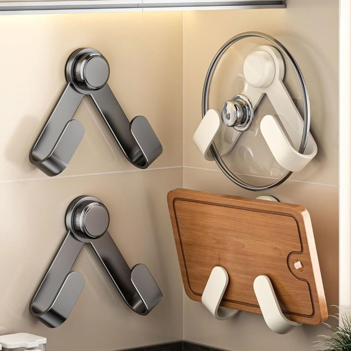 2 pieces - Hooks - Suction hooks - Pot lid racks - Storage racks - Rotatable - Storage accessories - Suitable for kitchens, bedrooms and bathrooms - Black - 3*5*19.5 cm - Image 5
