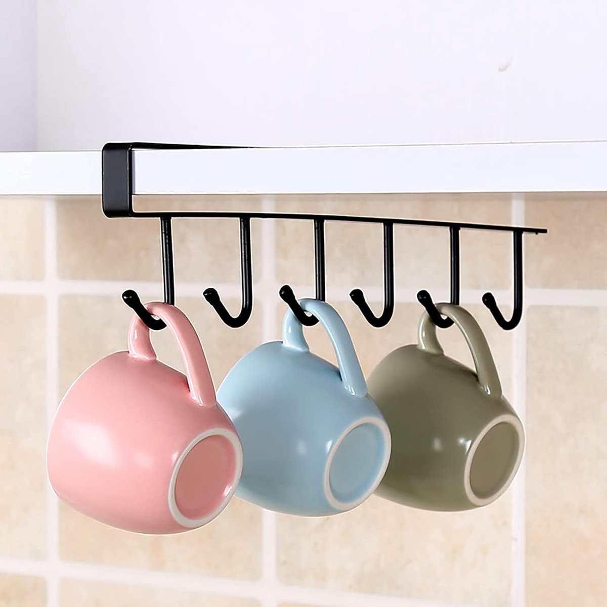 Storage rack - hooks - multifunctional hooks - nail-free hooks - storage accessories - suitable for cabinets, wardrobes and kitchen storage - black - 26.5*7.5 cm - shelf thickness less than 2.7 cm - Image 6