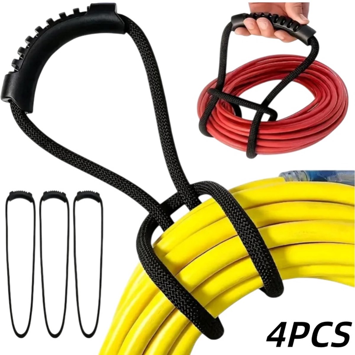 4 pieces - Cable management strap - Cable management strap - Carrying rope - Handle - Storage rope - Storage accessories - Suitable for cable storage - Tools - Water pipes - Black - 10*40cm - Image 1