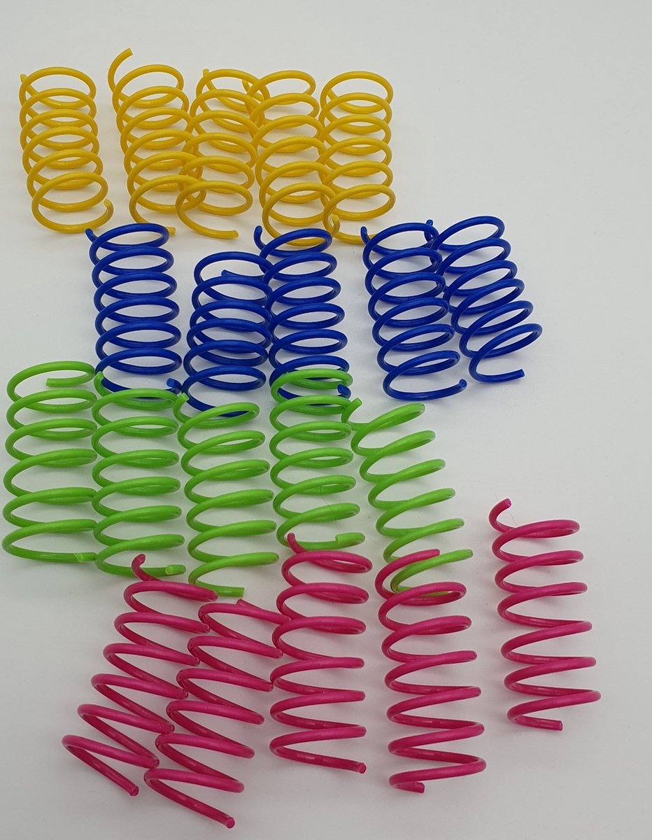 Springs Cat Toys – 20 Cat Feathers in 4 Colors – Spirals - Image 1