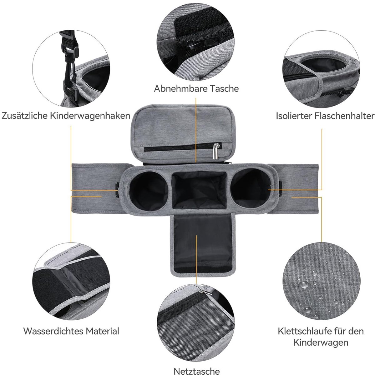 Universal storage bag for stroller - with drink holder - cup holder - stroller storage accessories - large capacity stroller bag - Image 3