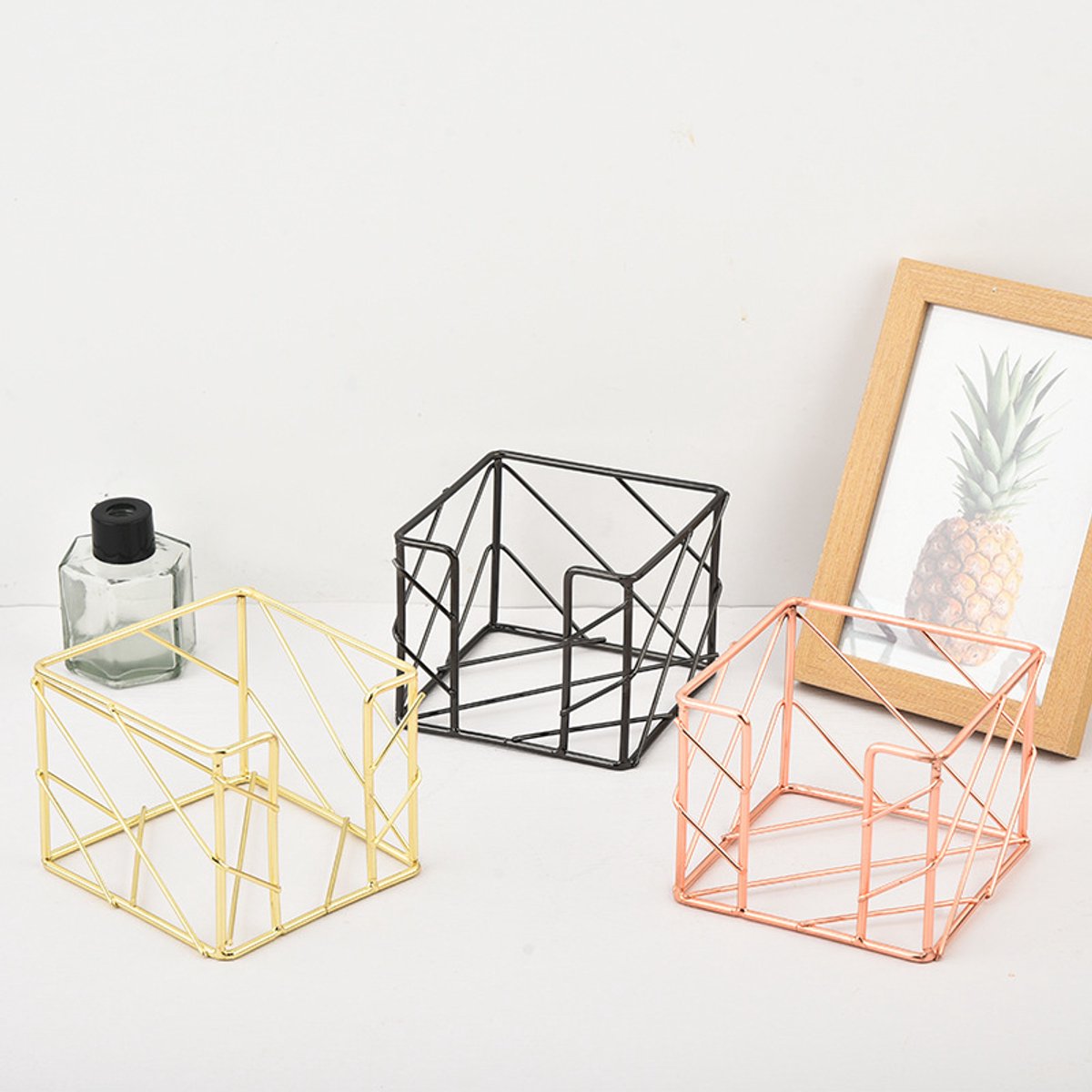 Sticky Note Organizer - Storage Rack - Metal Storage Rack - Creative Openwork Note Box - Desk Storage Accessories - Post-it Holder - Gold - Image 3