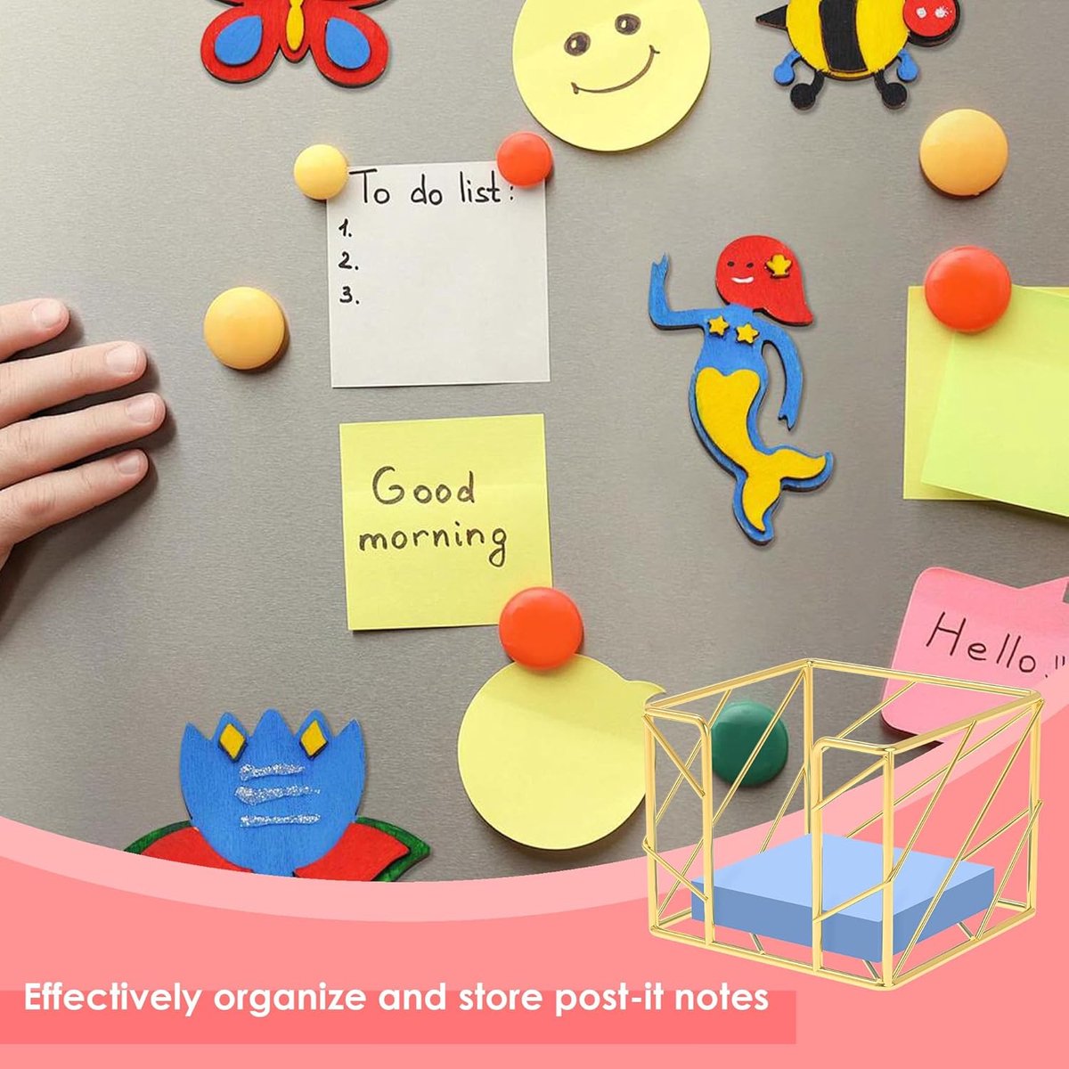 Sticky Note Organizer - Storage Rack - Metal Storage Rack - Creative Openwork Note Box - Desk Storage Accessories - Post-it Holder - Gold - Image 4