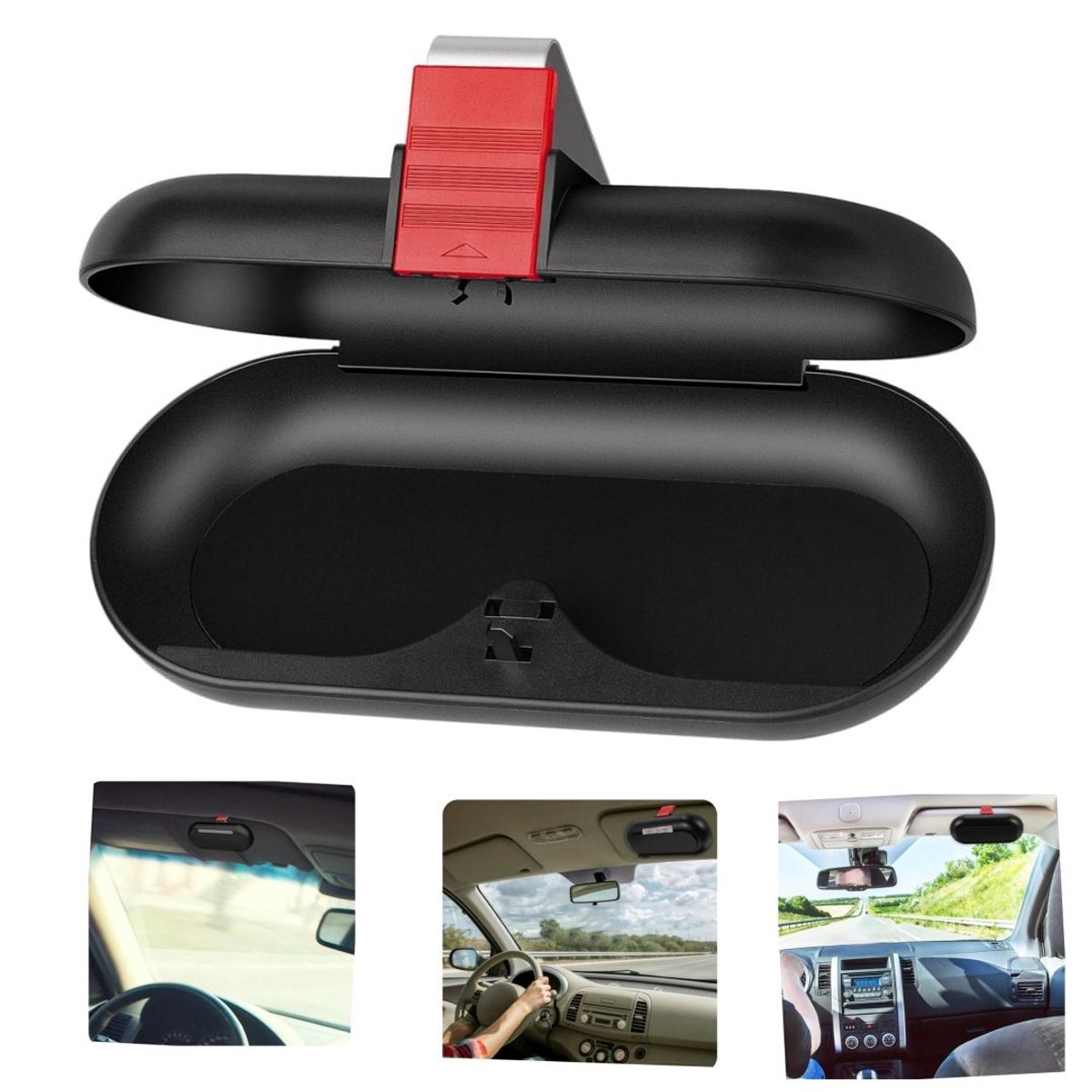 Glasses case - car glasses frame - sun visor sunglasses holder - car glasses case - multifunctional storage box - car storage accessories - hanging glasses case - with mounting clip - storage of glasses, sunglasses, cards (17*7.6cm - black) - Image 5