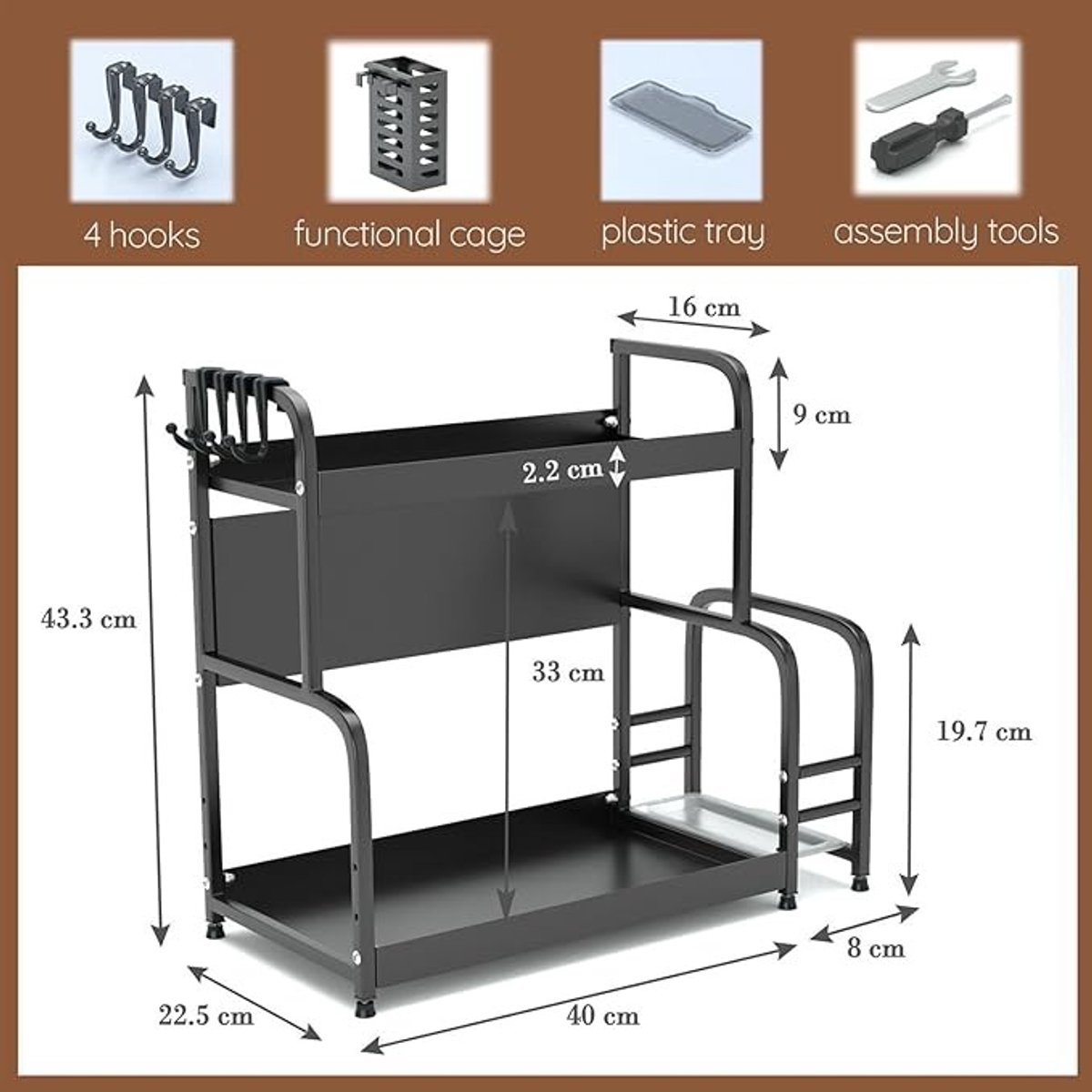 Extendable spice rack with storage accessories - 2 tiers - Image 7