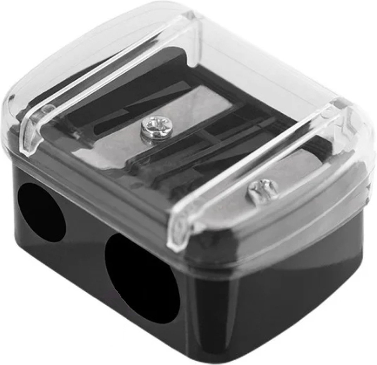 Black 2-hole pencil sharpener - Makeup sharpener with collection tray - plastic - Image 1