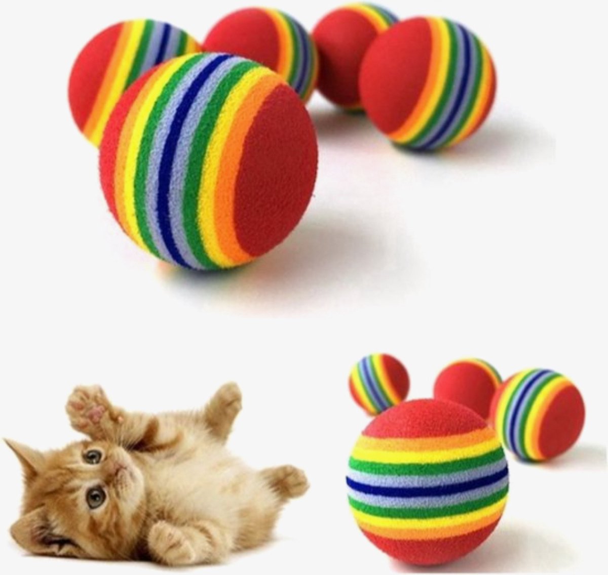 4 Pieces Cat Balls | Cat Toys | Cat Toys | Interactive Play | Kittens | 3.5 CM | Rainbow 4 Pieces - Image 1
