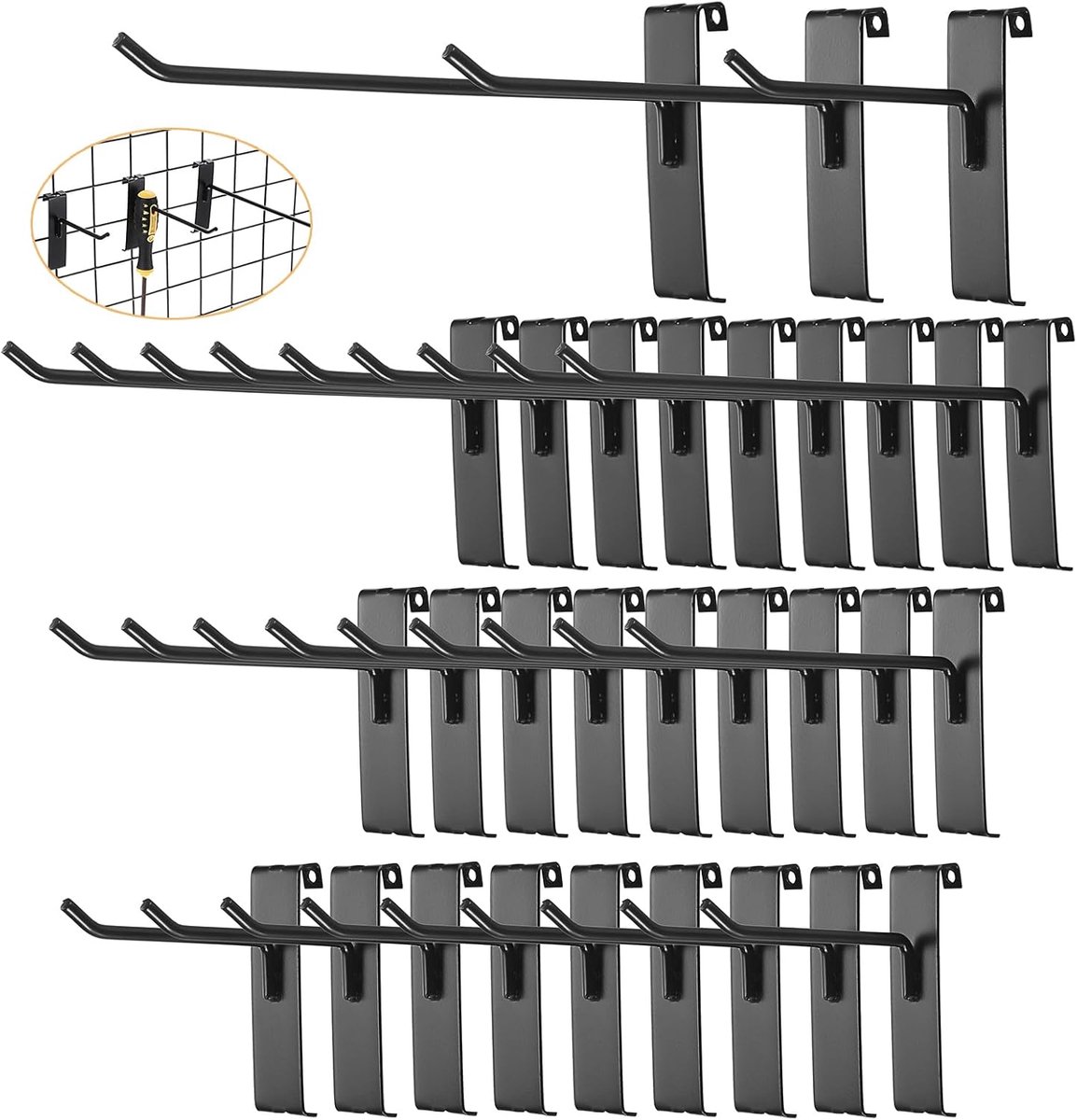 Gridwall Hooks 30 Pieces - 10/15/20cm - Iron - Black - Commercial Quality - Grid Wall Panels Accessory - Garage - Shop - Storage accessories - Image 1