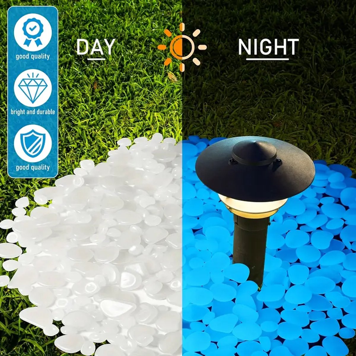 100x! Glow In The Dark Stones | Decorative Stones | Aquarium Pebbles | Garden Stones | Blue - Image 1