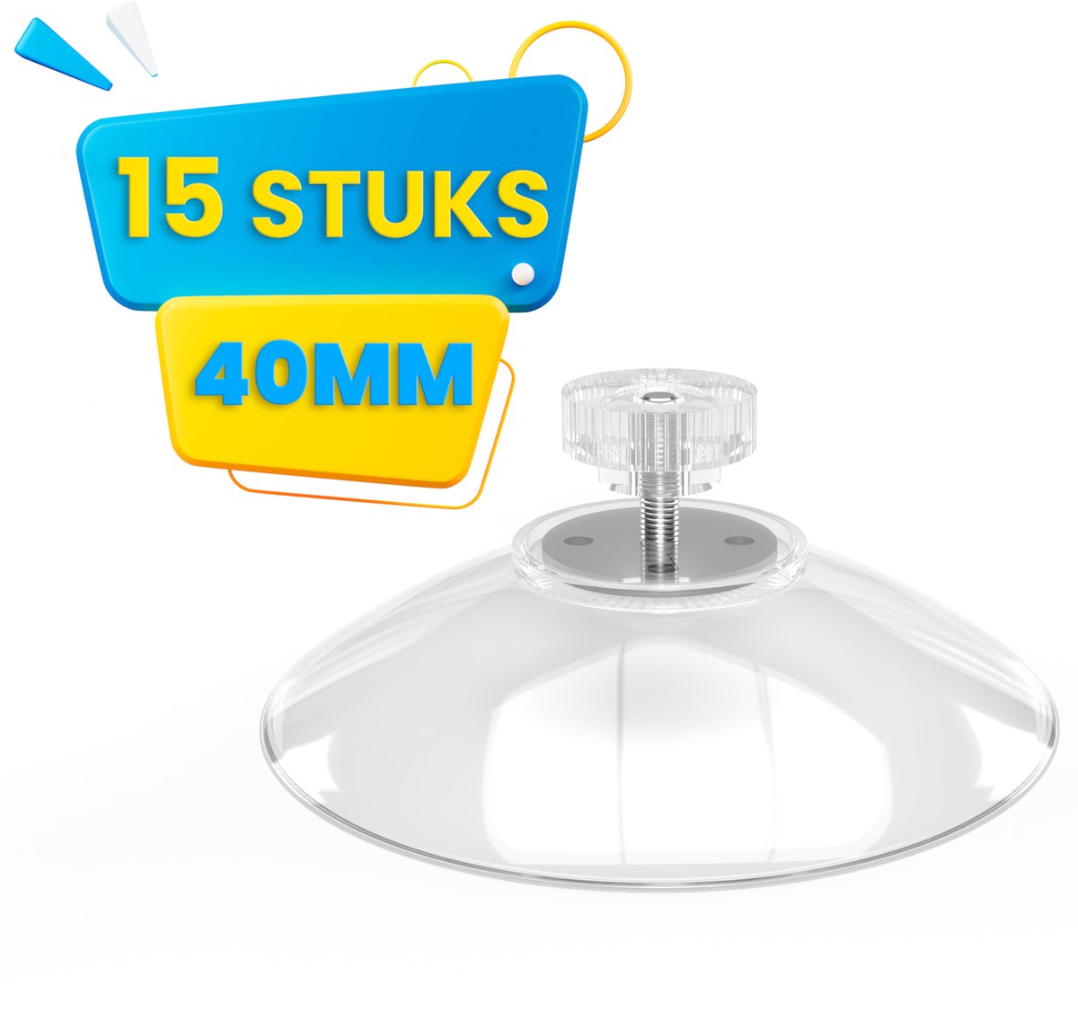 Brute Strength - 15 x Threaded Suction Cup - 40MM M4x10 - Suction cup with hook alternative to window film - sun protection suction cups - suction cup hooks - nut – bolt - glass - hanging hooks - Image 1