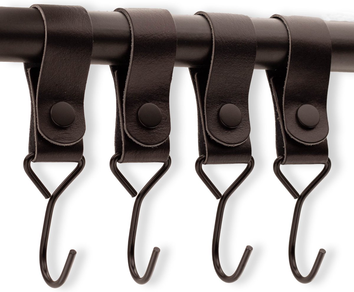 Brute Strength - Multifunctional Hook with Leather Loop - Cognac - 4 pieces - Coat Hook - Camping Hook - Leather - Hanging Hooks - Towel Hooks - Image 1