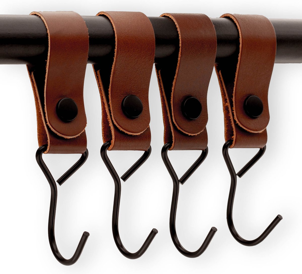 Brute Strength - Multifunctional Hook with Leather Loop - Cognac - 4 pieces - Coat Hook - Camping Hook - Leather - Hanging Hooks - Towel Hooks - Image 1